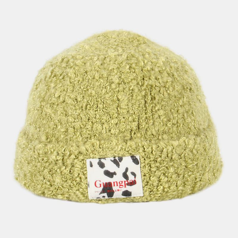 Kvinder Teddy Velvet Ensfarvet Ko Mønster Brev Klud Etiket Varme Beanie Hat