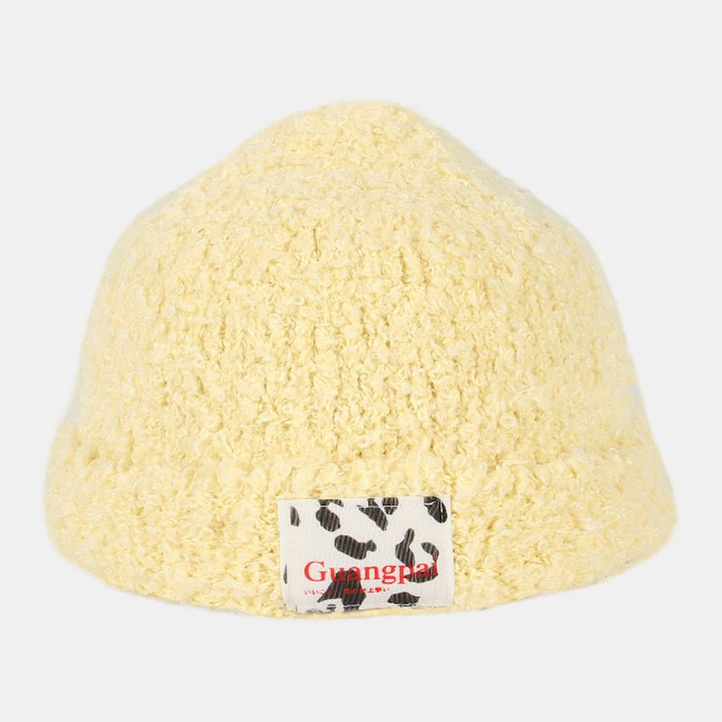 Kvinder Teddy Velvet Ensfarvet Ko Mønster Brev Klud Etiket Varme Beanie Hat