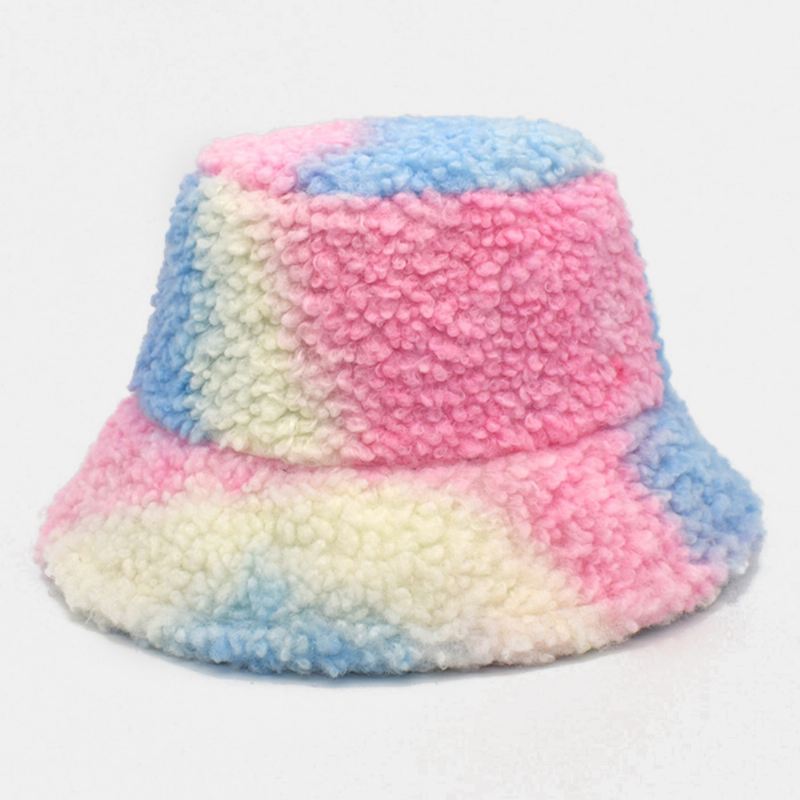 Kvinder Tie-dye Mix Farve Lammehår Varm Casual Sød Bucket Hat