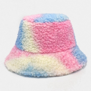 Kvinder Tie-dye Mix Farve Lammehår Varm Casual Sød Bucket Hat