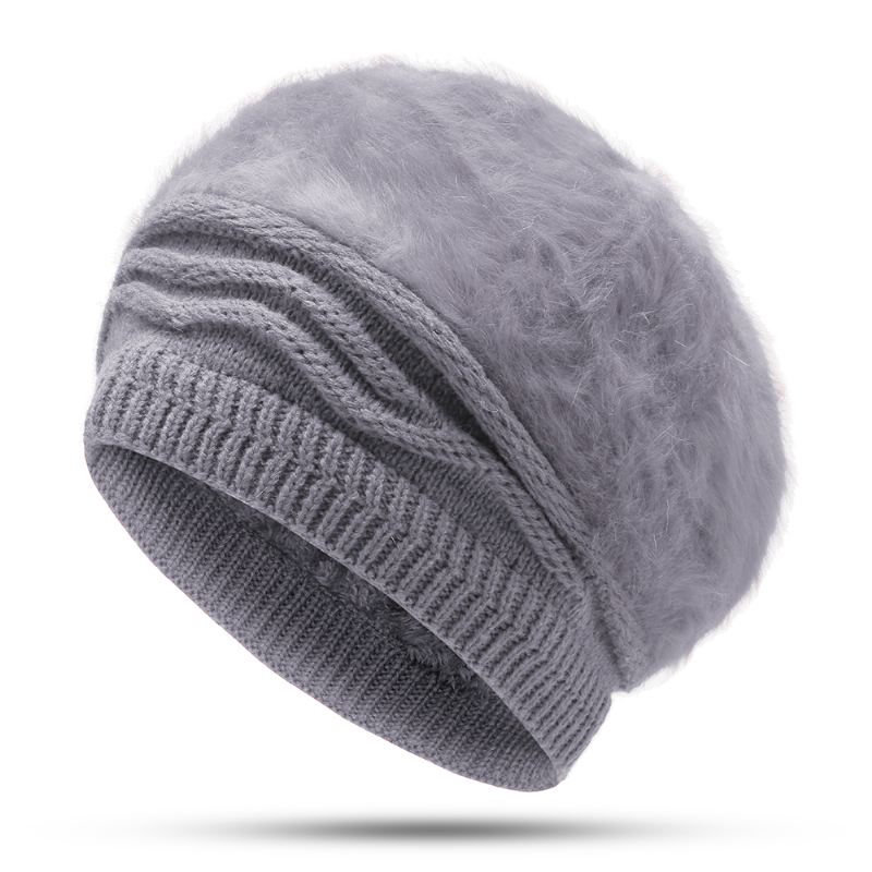 Kvinder Vintage Kunstig Kaninpels Strik Hat Ski Beanie Cap