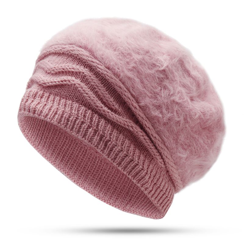 Kvinder Vintage Kunstig Kaninpels Strik Hat Ski Beanie Cap