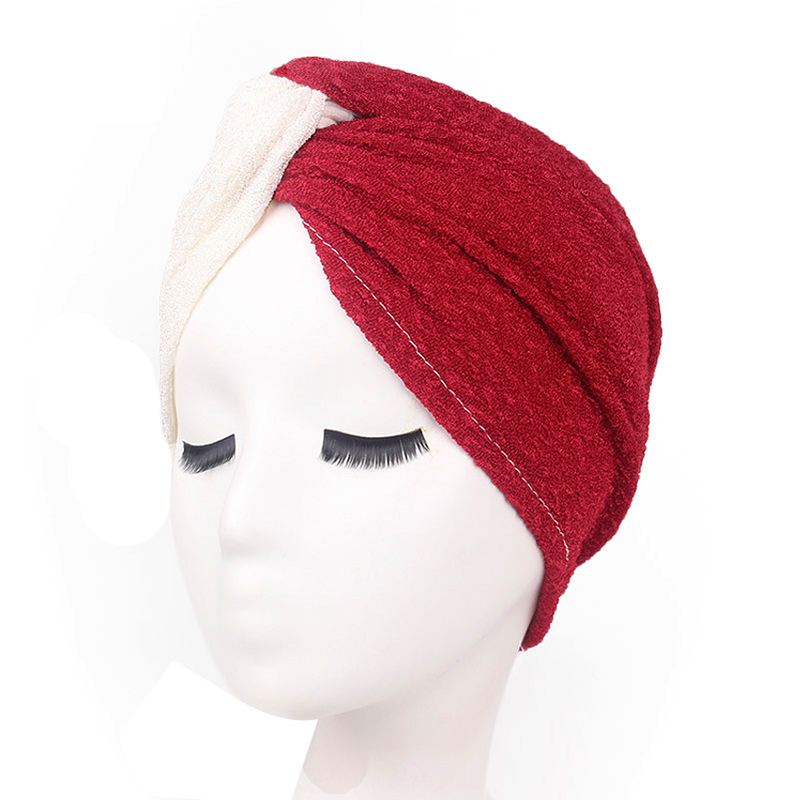 Kvinder Vintage Muslim Polyester Krydset Kemisk Turban Hat Casual Stripe Beanie Cap