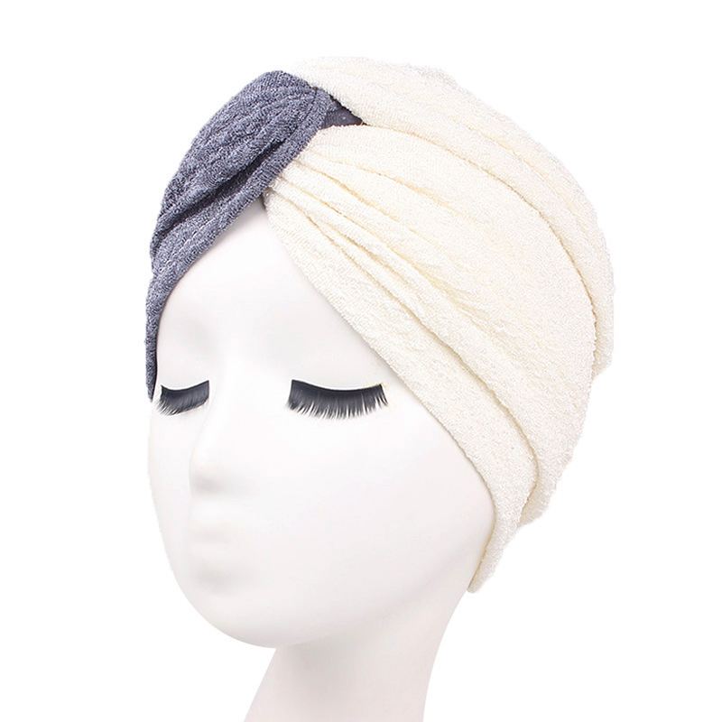 Kvinder Vintage Muslim Polyester Krydset Kemisk Turban Hat Casual Stripe Beanie Cap