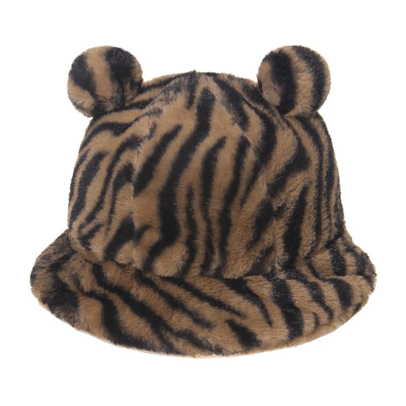 Leopard Med Tryk Bjørn Øre Ball Plys Fisherman Hat