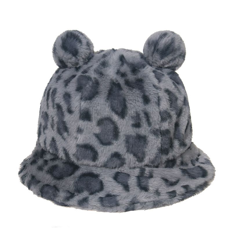 Leopard Med Tryk Bjørn Øre Ball Plys Fisherman Hat