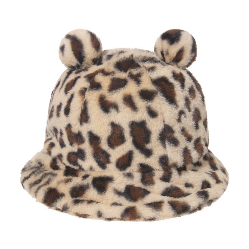 Leopard Med Tryk Bjørn Øre Ball Plys Fisherman Hat