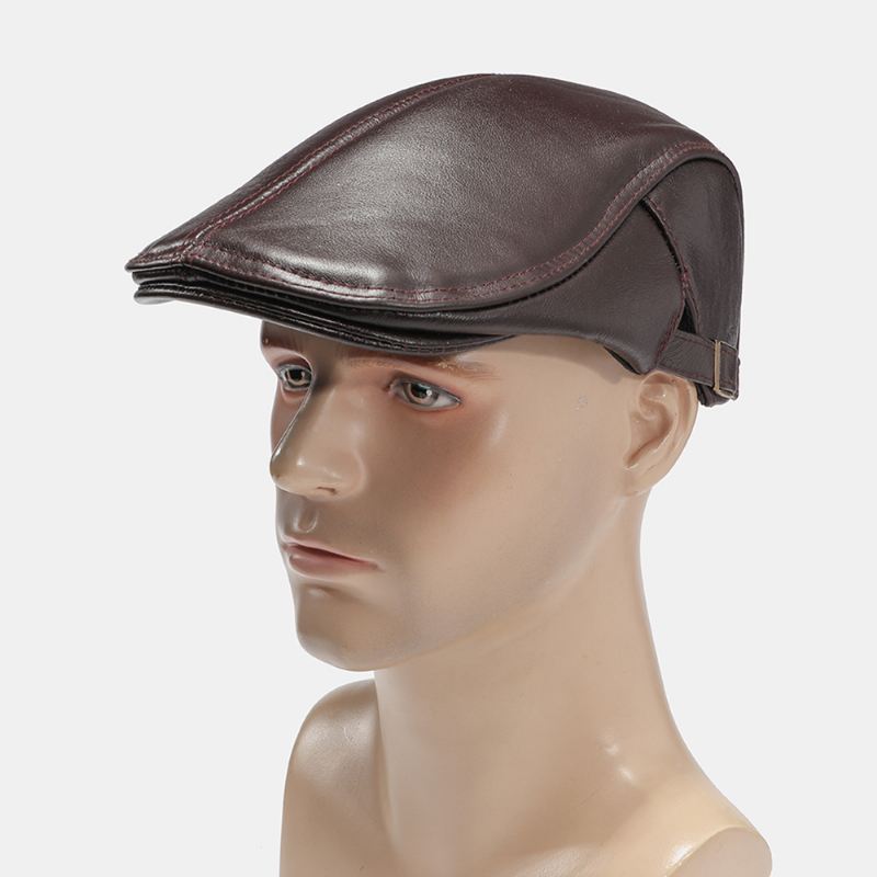 Mænd Ægte Læder Casual Retro Mode Forward Hat Baret Hat