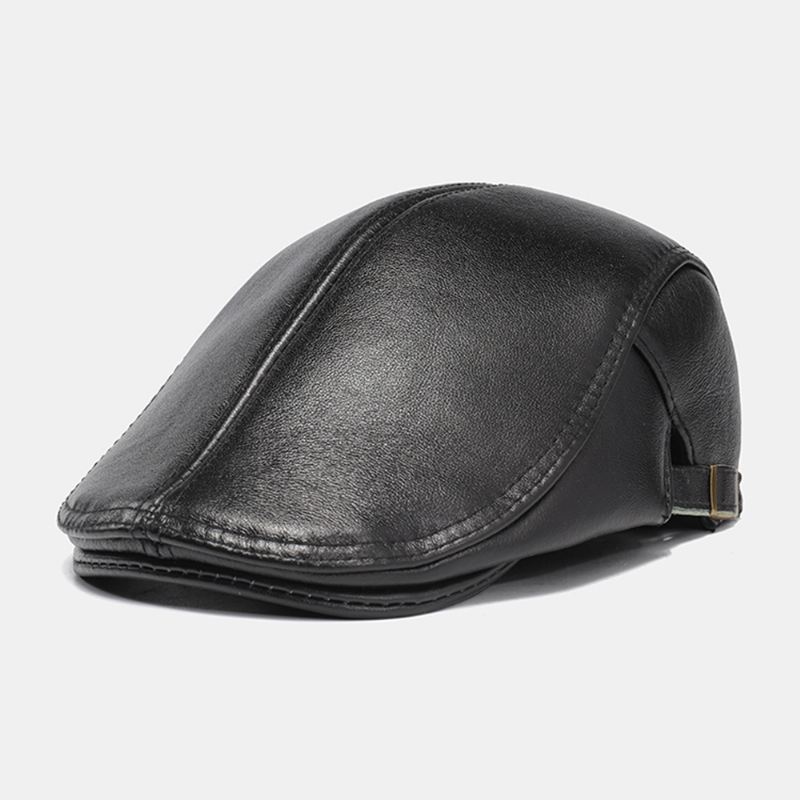 Mænd Ægte Læder Casual Retro Mode Forward Hat Baret Hat