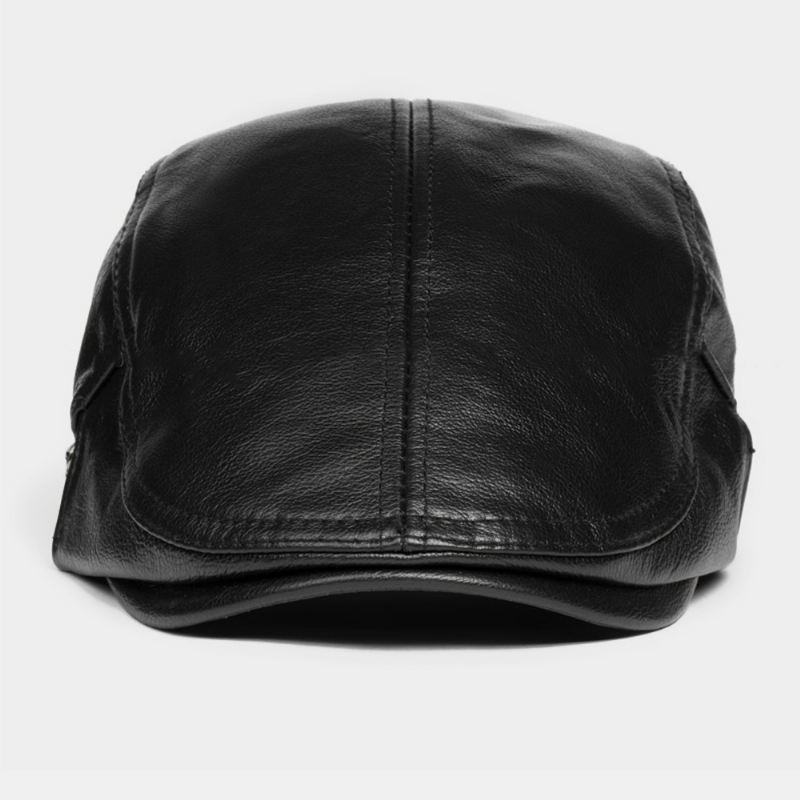 Mænd Ægte Læder Solid Casual Klassisk Warm Forward Hat Baskerhat