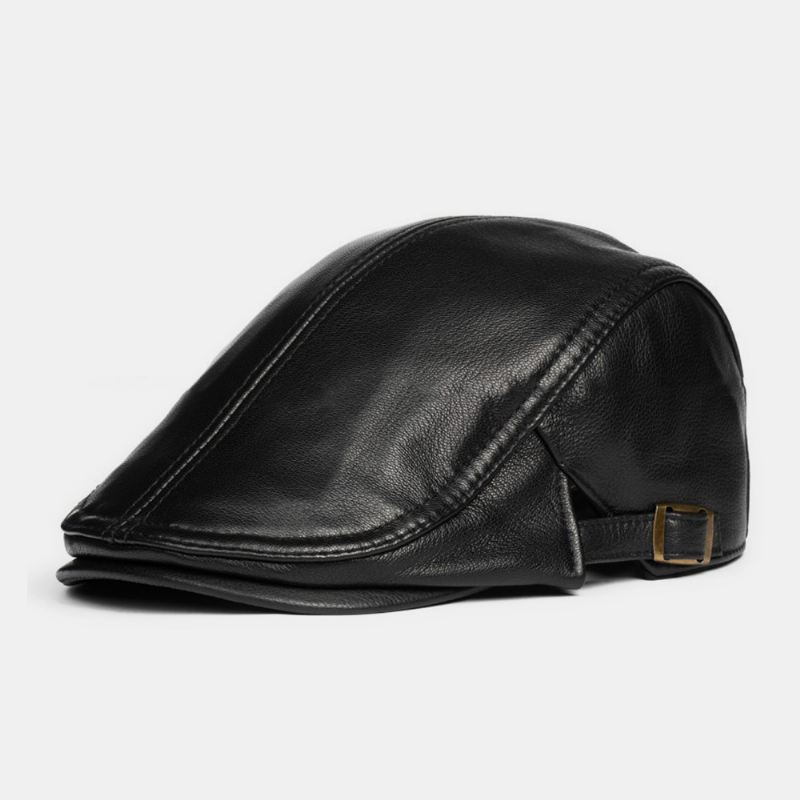 Mænd Ægte Læder Solid Casual Klassisk Warm Forward Hat Baskerhat