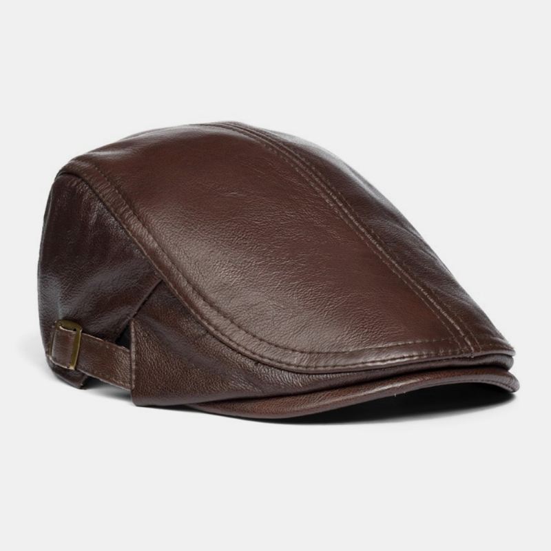 Mænd Ægte Læder Solid Klassisk Casual Forward Hat Baret Hat