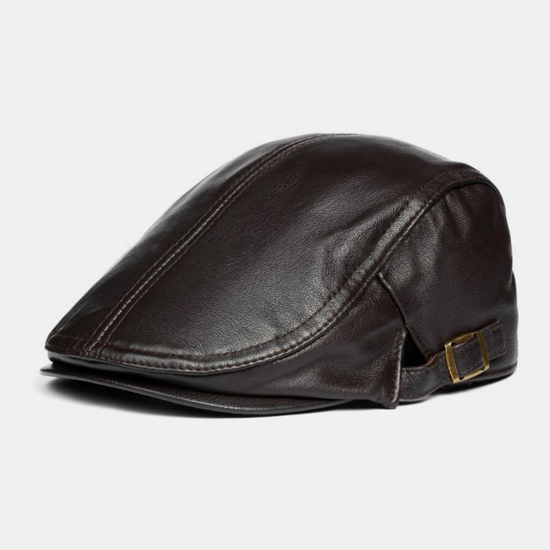 Mænd Ægte Læder Solid Klassisk Casual Forward Hat Baret Hat