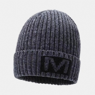 Mænd Bogstavmønster Efterår Vinter Ørebeskyttelse Cool Protection Strikket Hue Elastic Thicken Plus Velvet Warm Hat Beanie Hat