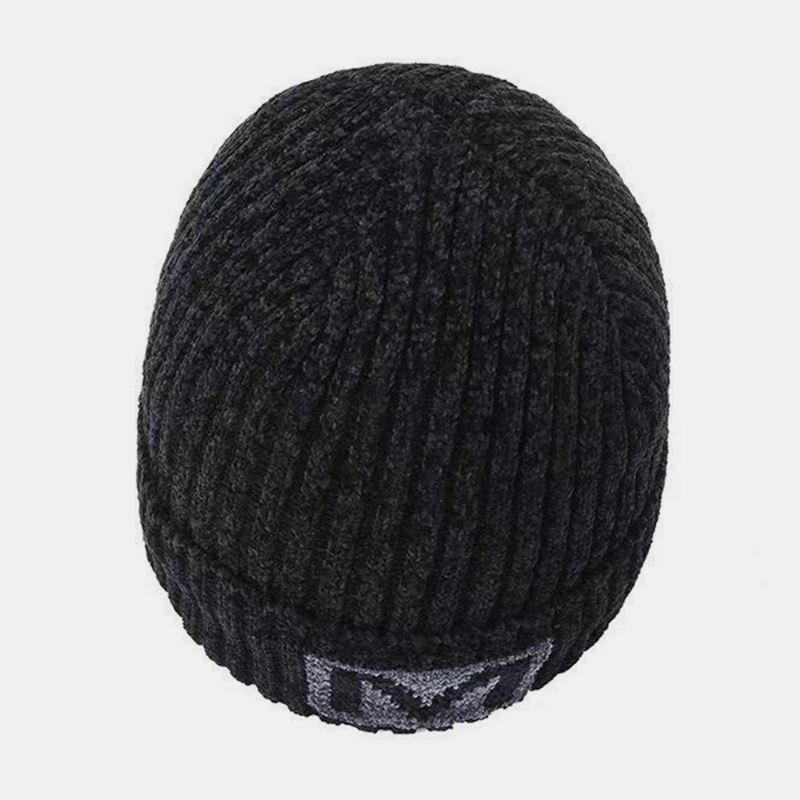 Mænd Bogstavmønster Efterår Vinter Ørebeskyttelse Cool Protection Strikket Hue Elastic Thicken Plus Velvet Warm Hat Beanie Hat