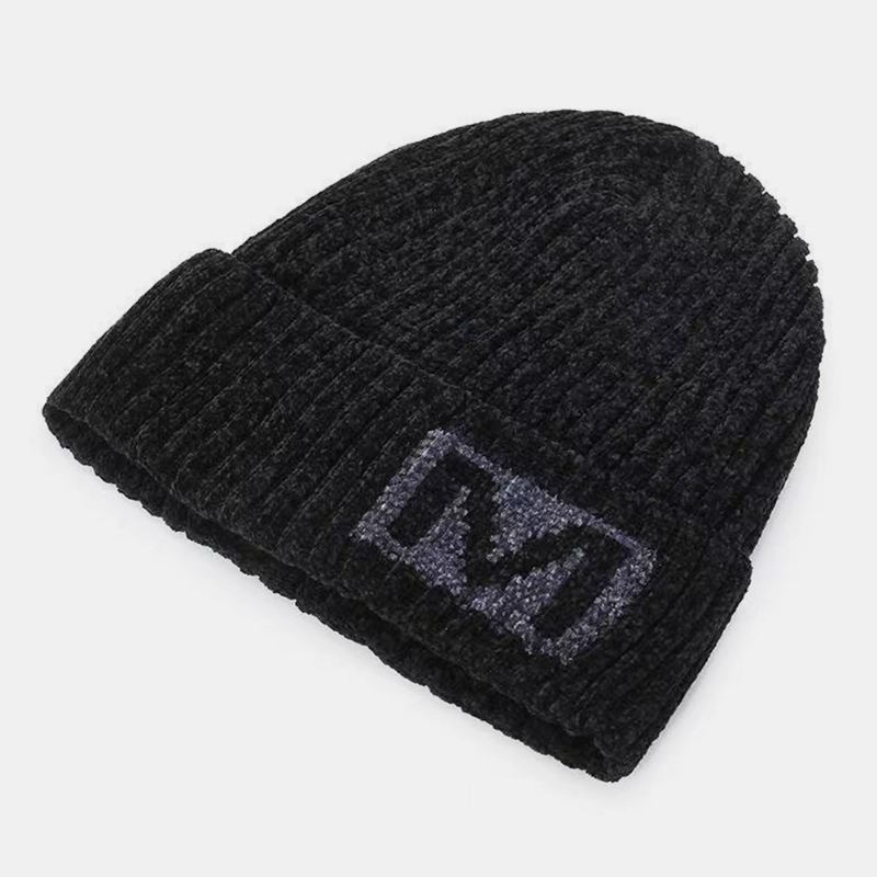 Mænd Bogstavmønster Efterår Vinter Ørebeskyttelse Cool Protection Strikket Hue Elastic Thicken Plus Velvet Warm Hat Beanie Hat