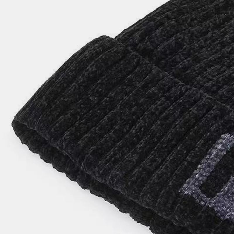 Mænd Bogstavmønster Efterår Vinter Ørebeskyttelse Cool Protection Strikket Hue Elastic Thicken Plus Velvet Warm Hat Beanie Hat