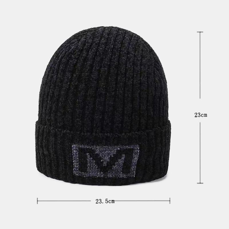 Mænd Bogstavmønster Efterår Vinter Ørebeskyttelse Cool Protection Strikket Hue Elastic Thicken Plus Velvet Warm Hat Beanie Hat