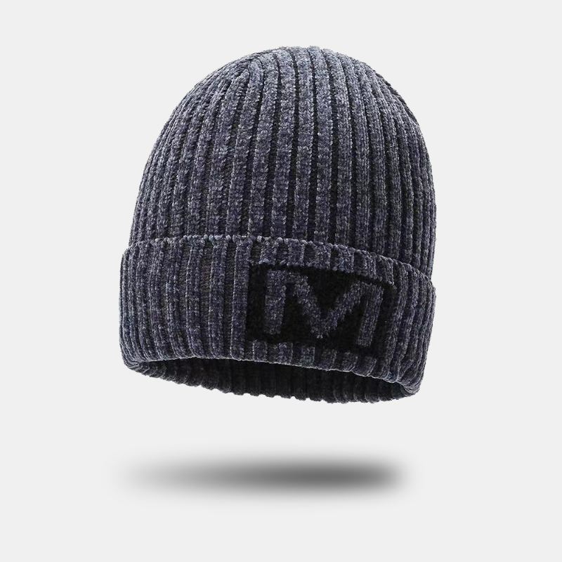 Mænd Bogstavmønster Efterår Vinter Ørebeskyttelse Cool Protection Strikket Hue Elastic Thicken Plus Velvet Warm Hat Beanie Hat