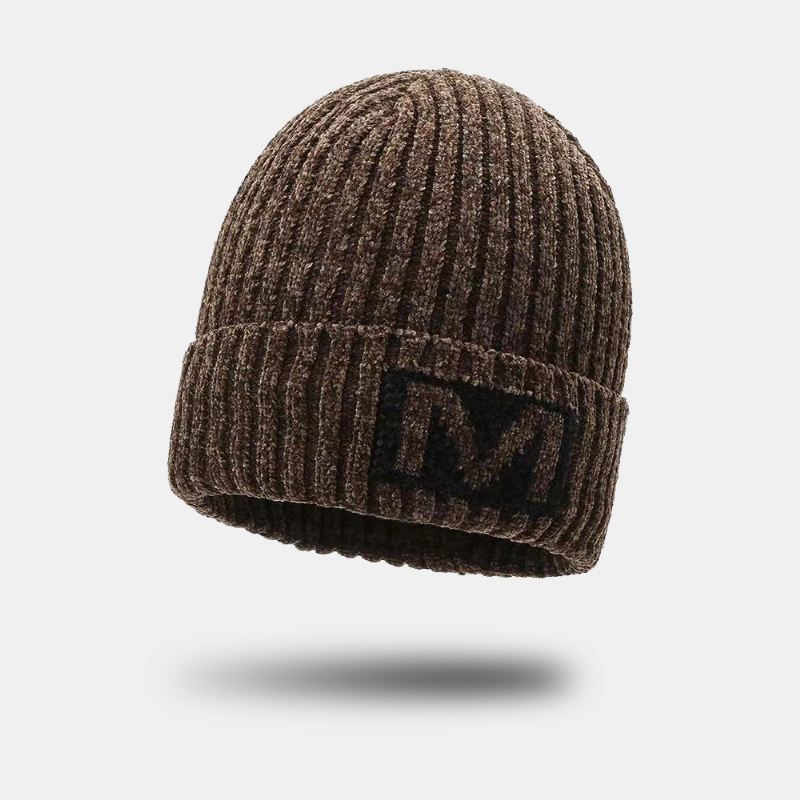 Mænd Bogstavmønster Efterår Vinter Ørebeskyttelse Cool Protection Strikket Hue Elastic Thicken Plus Velvet Warm Hat Beanie Hat