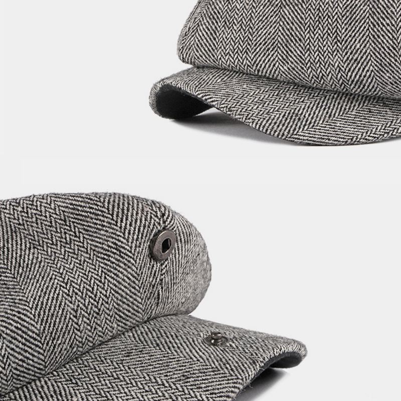 Mænd Bomuld Britisk Stil Street Trend Stribemønster Outdoot Retro Forward Hat Baskerhat Octagonal Hat