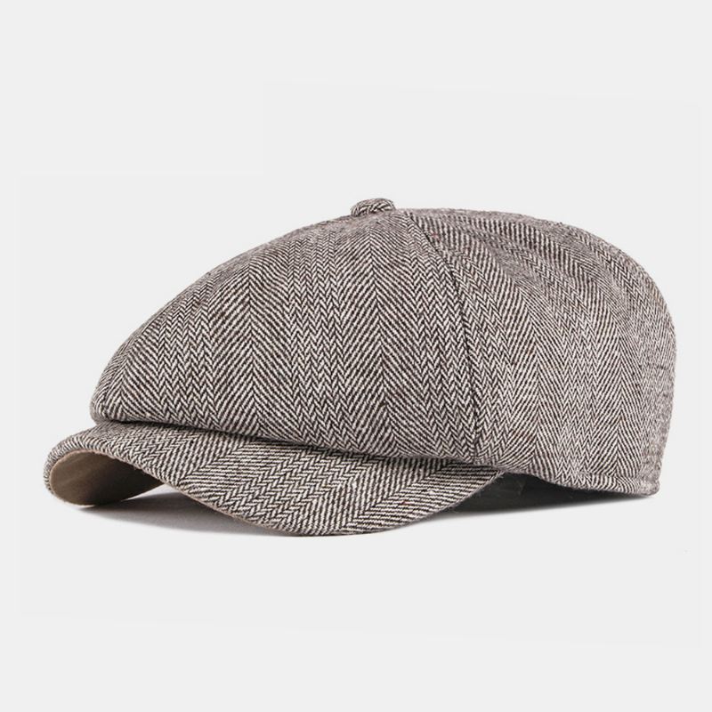 Mænd Bomuld Britisk Stil Street Trend Stribemønster Outdoot Retro Forward Hat Baskerhat Octagonal Hat