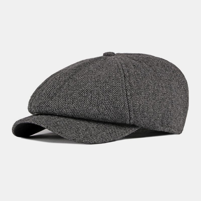 Mænd Bomuld Britisk Stil Street Trend Stribemønster Outdoot Retro Forward Hat Baskerhat Octagonal Hat