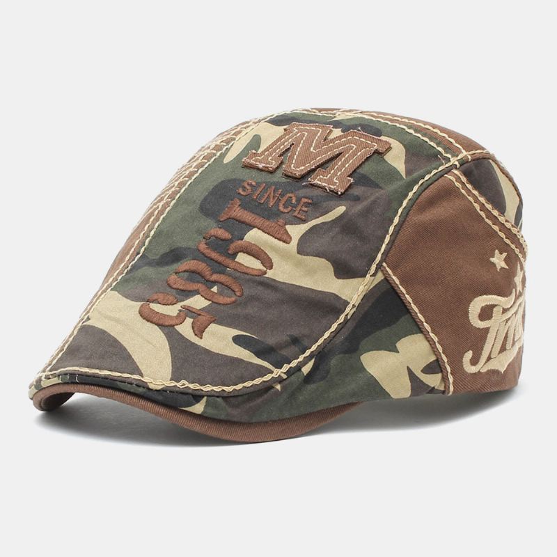 Mænd Bomuld Camouflage Brev Broderi Mønster Udendørs Casual Baret Cap Frem Cap Flad Hat