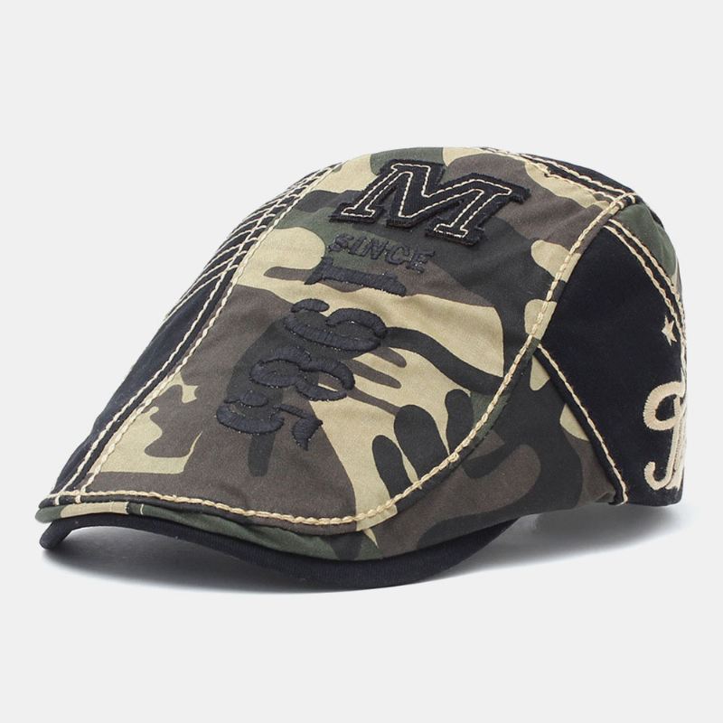 Mænd Bomuld Camouflage Brev Broderi Mønster Udendørs Casual Baret Cap Frem Cap Flad Hat