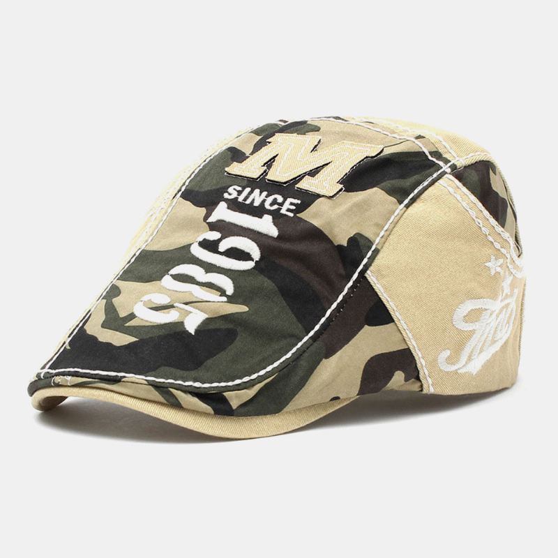 Mænd Bomuld Camouflage Brev Broderi Mønster Udendørs Casual Baret Cap Frem Cap Flad Hat