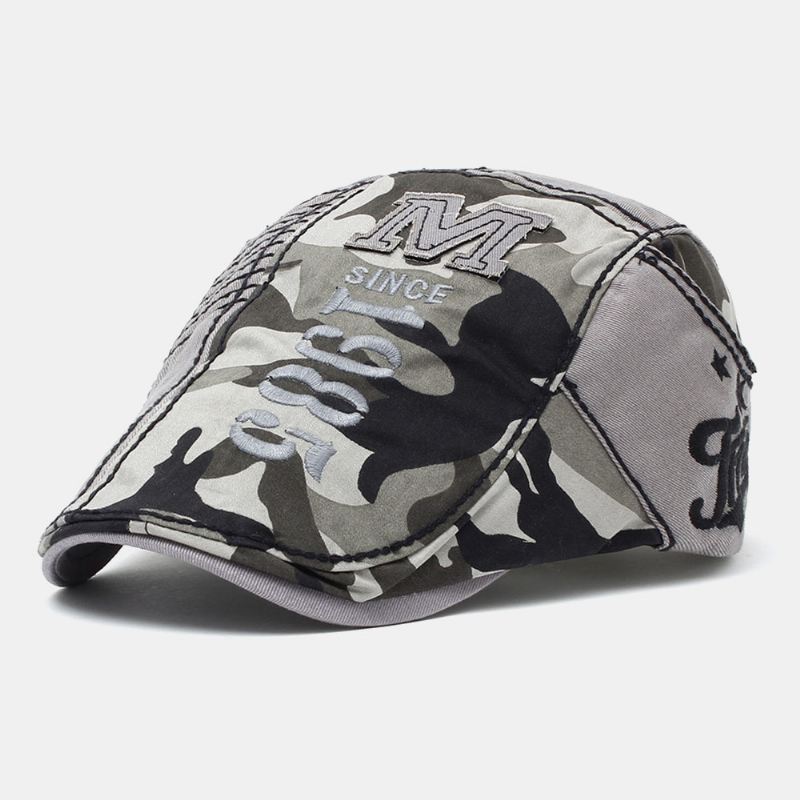 Mænd Bomuld Camouflage Brev Broderi Mønster Udendørs Casual Baret Cap Frem Cap Flad Hat