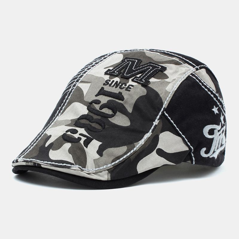 Mænd Bomuld Camouflage Brev Broderi Mønster Udendørs Casual Baret Cap Frem Cap Flad Hat