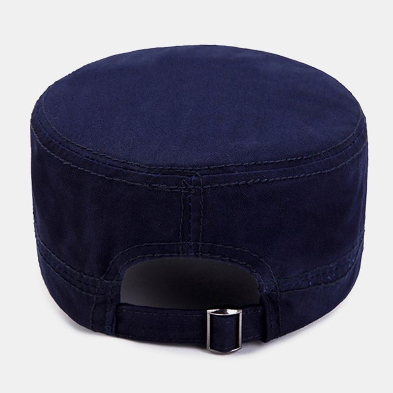 Mænd Bomuld Casual Letter Label Patch Militær Kasket Kadet Hat Udendørs Justerbar Solsejl Flad Top Cap