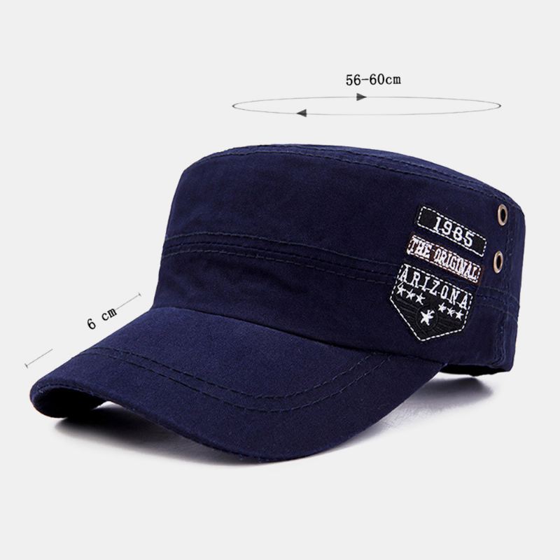 Mænd Bomuld Casual Letter Label Patch Militær Kasket Kadet Hat Udendørs Justerbar Solsejl Flad Top Cap