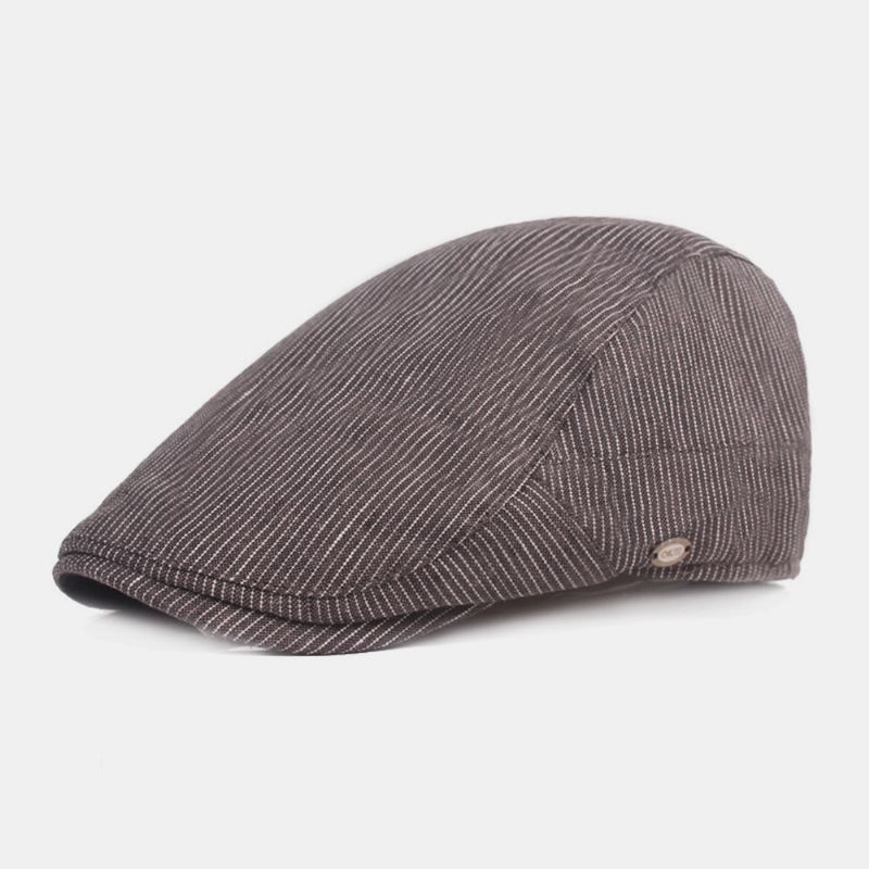 Mænd Bomuld Linen Baskerhue Stribet Mønster Casual Solskærm Fremad Cap Flad Hat