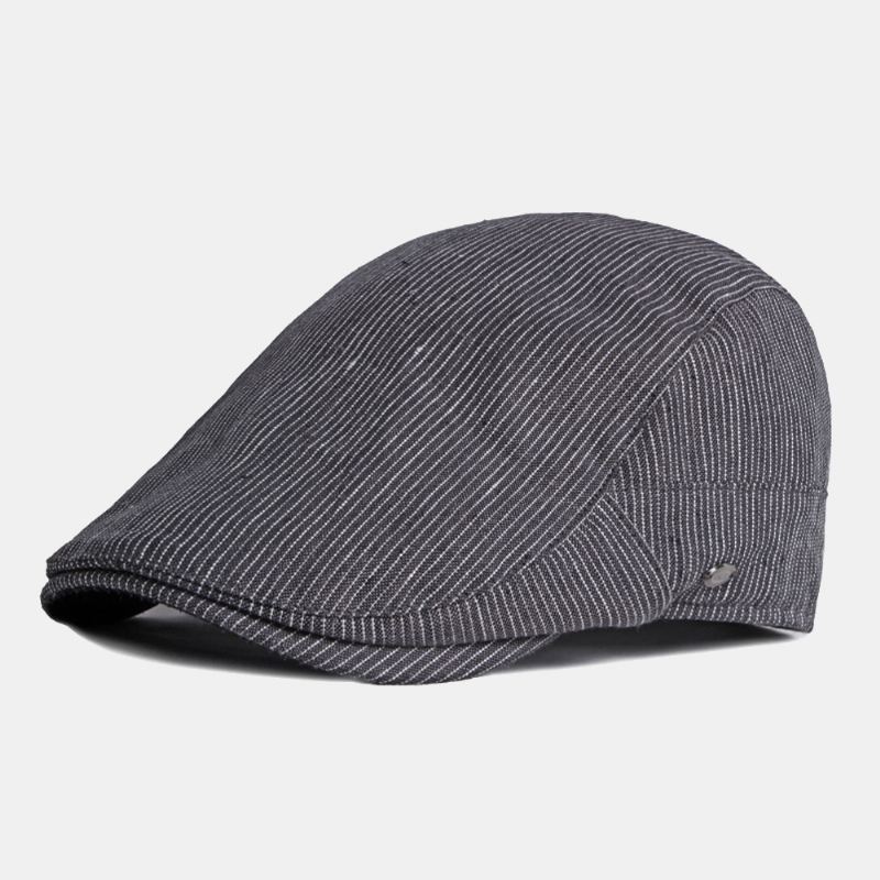 Mænd Bomuld Linned Nålestribe Baret Cap Britisk Retro Metal Label Justerbar Casual Flat Cap