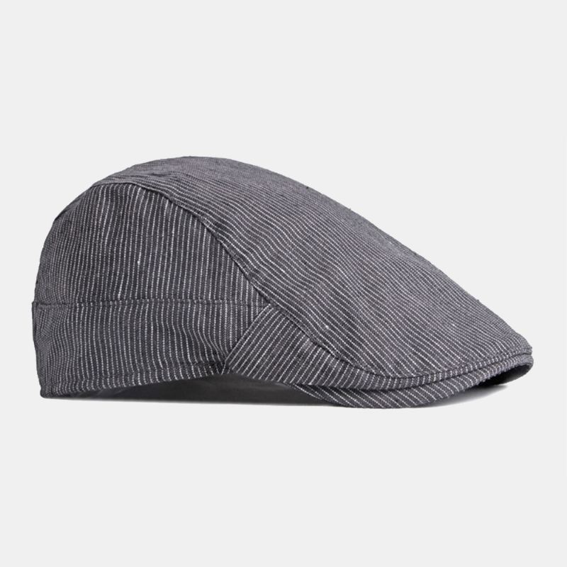 Mænd Bomuld Linned Nålestribe Baret Cap Britisk Retro Metal Label Justerbar Casual Flat Cap