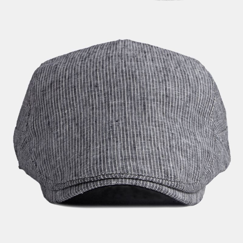 Mænd Bomuld Linned Nålestribe Baret Cap Britisk Retro Metal Label Justerbar Casual Flat Cap