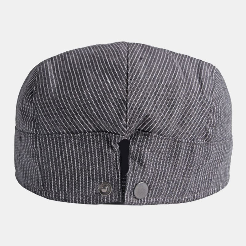 Mænd Bomuld Linned Nålestribe Baret Cap Britisk Retro Metal Label Justerbar Casual Flat Cap