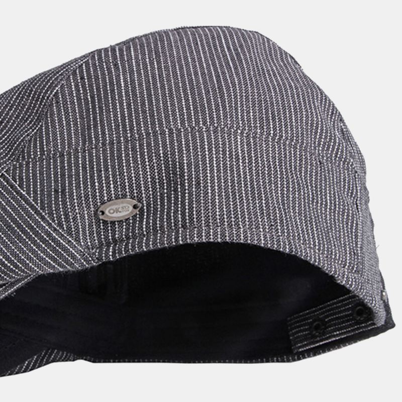 Mænd Bomuld Linned Nålestribe Baret Cap Britisk Retro Metal Label Justerbar Casual Flat Cap