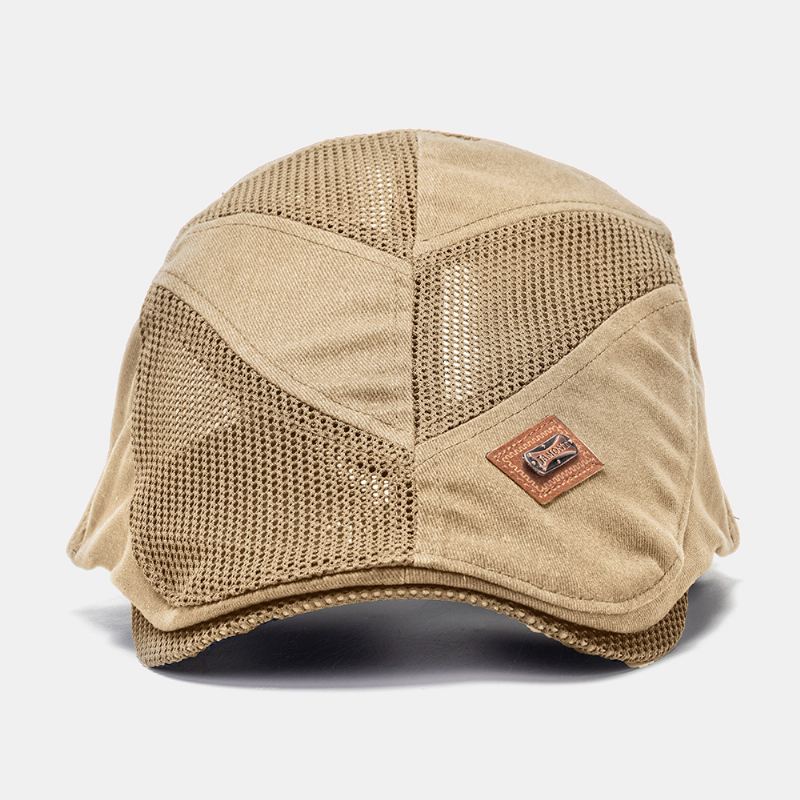 Mænd Bomuld Metal Badge Mesh Åndbar Casual Udendørs Solskærm Frem Hat Flad Hat Baret Cap