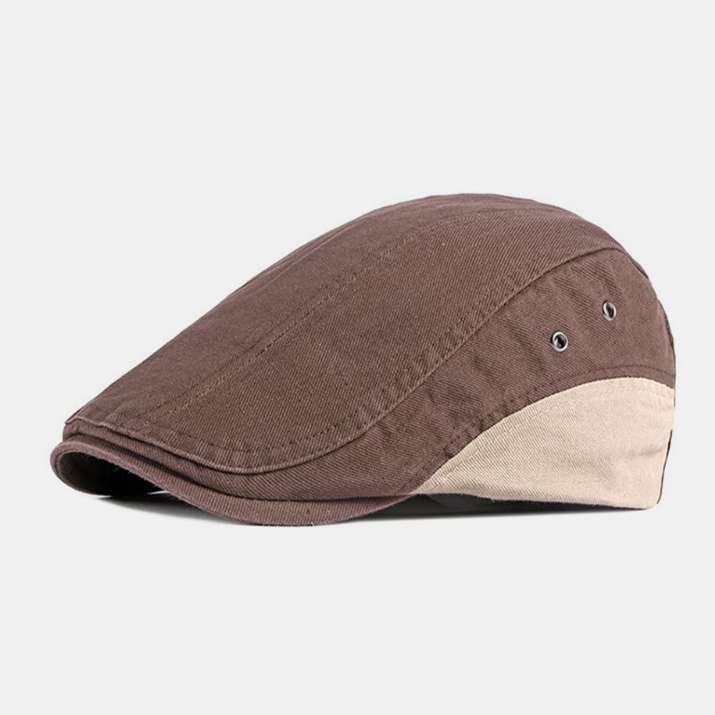 Mænd Bomuld Patchwork Farve Britisk Stil Udendørs Casual All-match Sunvisor Forward Hat Beret Hat