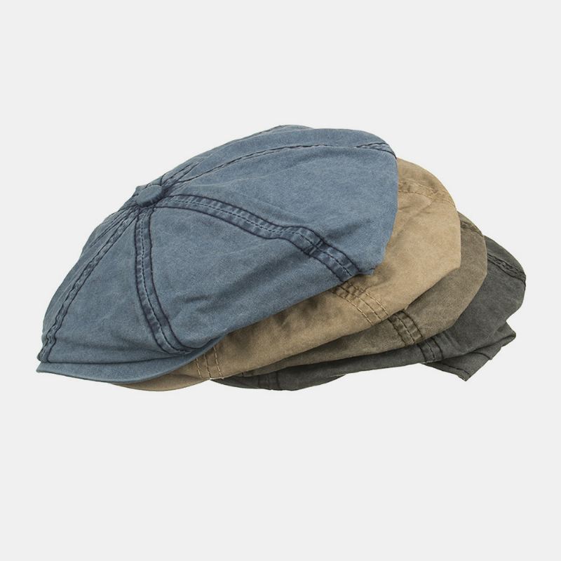 Mænd Bomuld Vasket Ensfarvede Casual Mode Ottekantet Hat Newsboy Hat Baret Hat