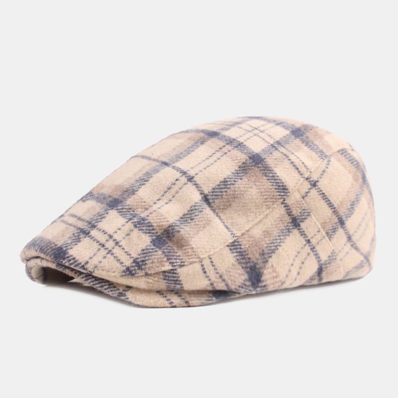 Mænd Bomuldsgittermønster Tykke Varme Casual Forward Hat Baret Flat Cap