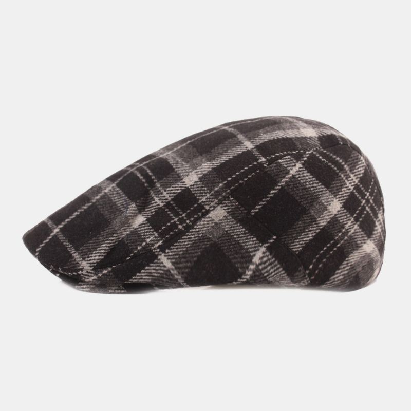 Mænd Bomuldsgittermønster Tykke Varme Casual Forward Hat Baret Flat Cap