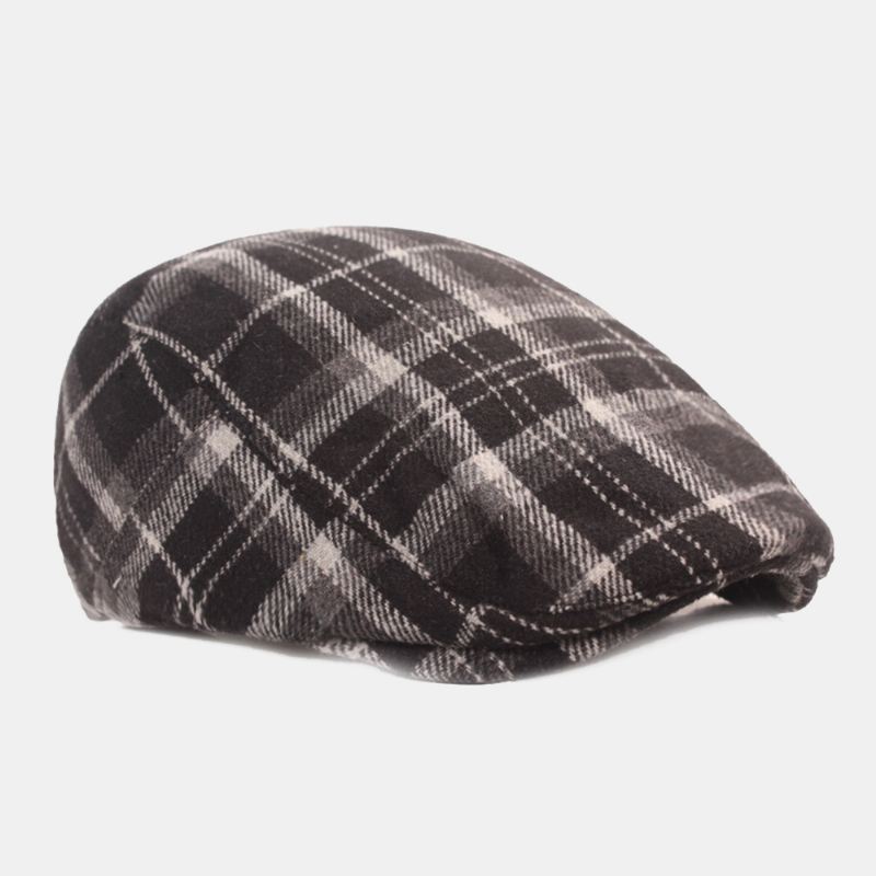 Mænd Bomuldsgittermønster Tykke Varme Casual Forward Hat Baret Flat Cap