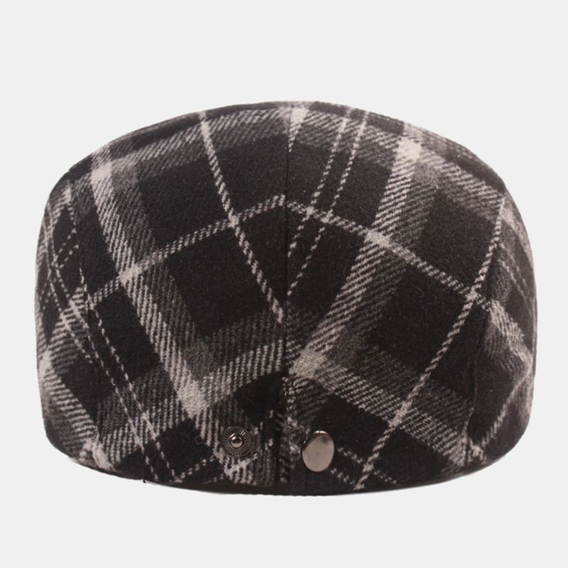 Mænd Bomuldsgittermønster Tykke Varme Casual Forward Hat Baret Flat Cap