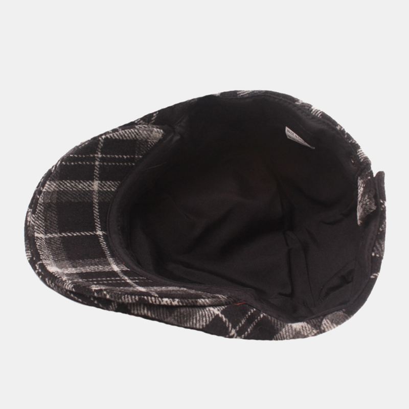 Mænd Bomuldsgittermønster Tykke Varme Casual Forward Hat Baret Flat Cap