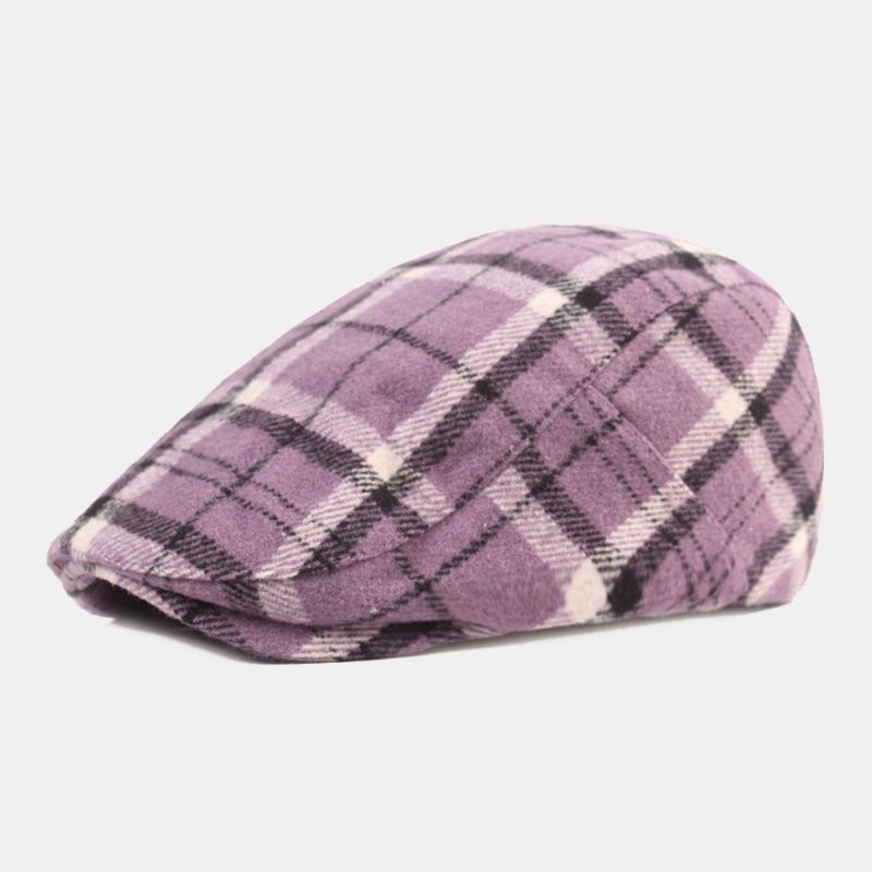 Mænd Bomuldsgittermønster Tykke Varme Casual Forward Hat Baret Flat Cap