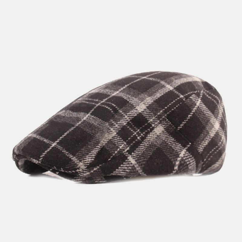 Mænd Bomuldsgittermønster Tykke Varme Casual Forward Hat Baret Flat Cap